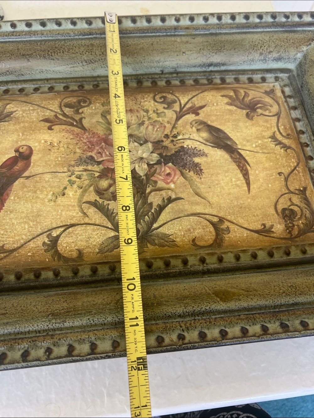 #2404*”12x18” Vintage-Inspired Floral & Bird Tray Art in Green - Picture 3 of 14